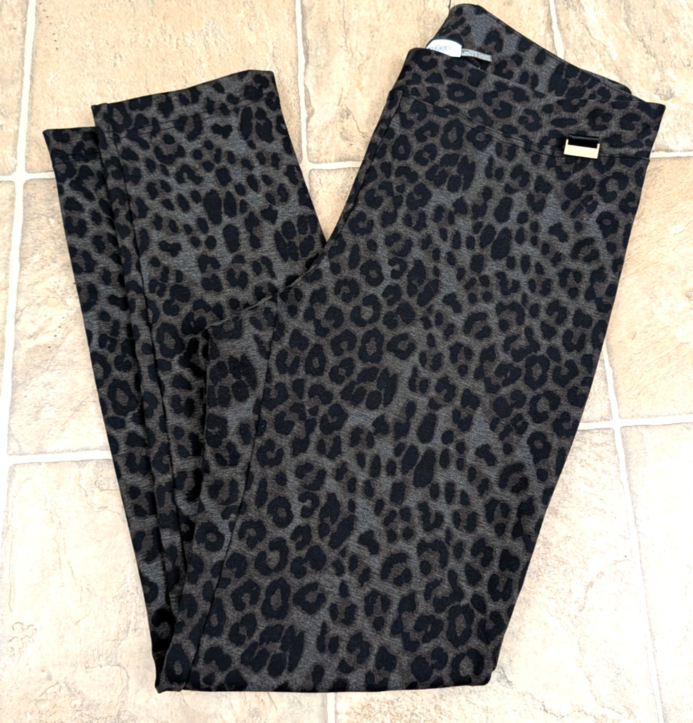 Calvin Klein sz M Ponte Knit Pants animal print pull on stretchy colorful 0742